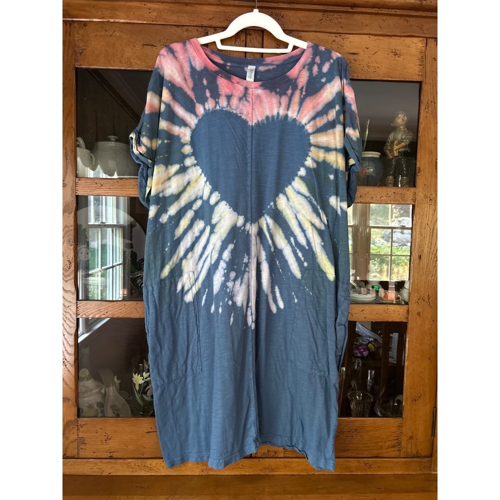 iMove FDJ French Dressing Tie Dyed XL Short Sleeve Tunic Dress Heart Blue Pink